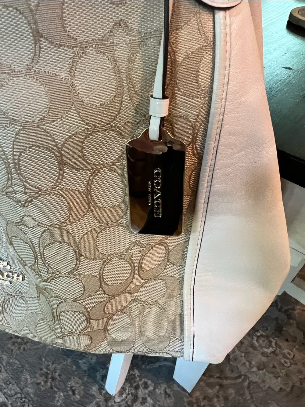 Coach Signature Edie Shoulder Bag with Light Khaki & Chalk Trim - Picture 4 of 11